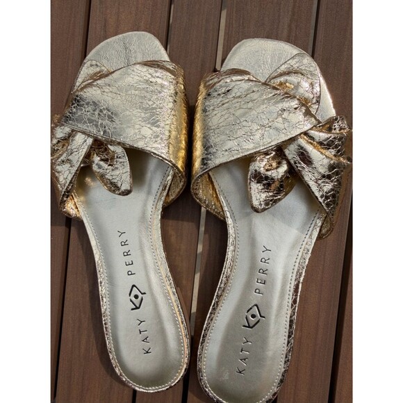 Katy Perry Collections Shoes - Katy Perry Collections Halie Bow Crinkled Metallic Gold Knot Sandal 7